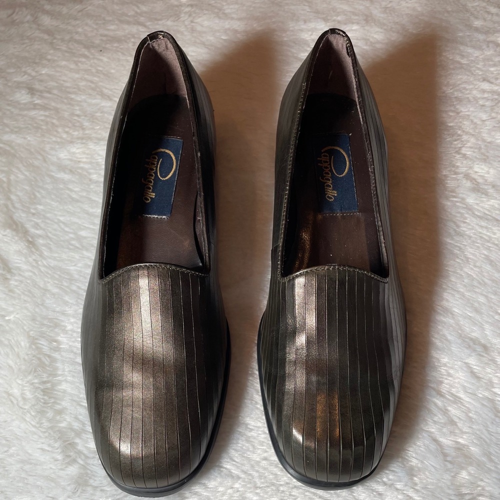 Vintage Pappagallo Bronze Metallic Ribbed Loafers Dark Academia Size 7.5